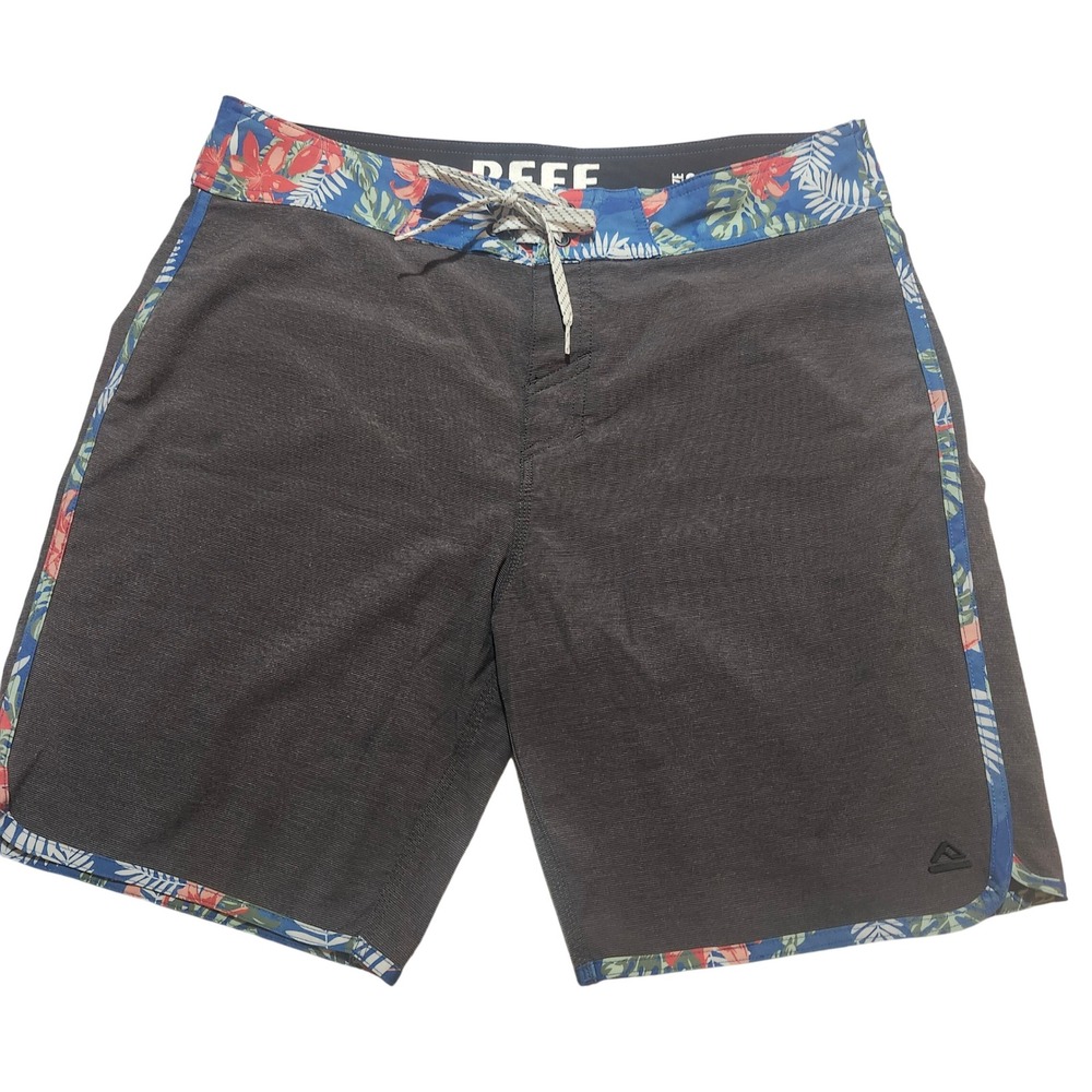 Reef Mens‎ Swim Trunks Board Shorts Dark Gray Tropical Print Size 34